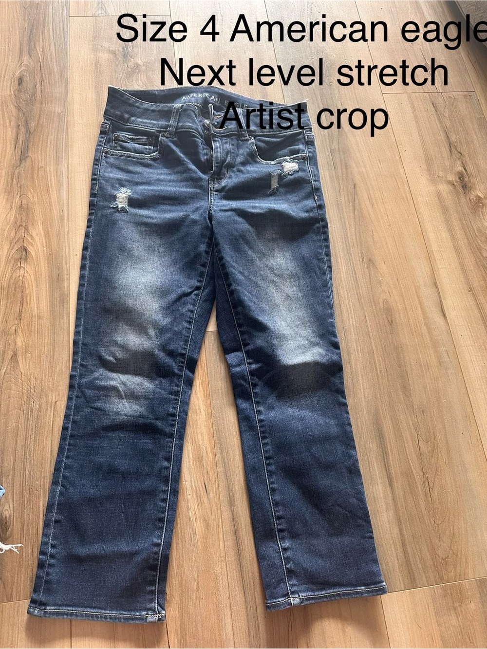 American Eagle Outfitters Dark Blue Cropped Distressed Jeans